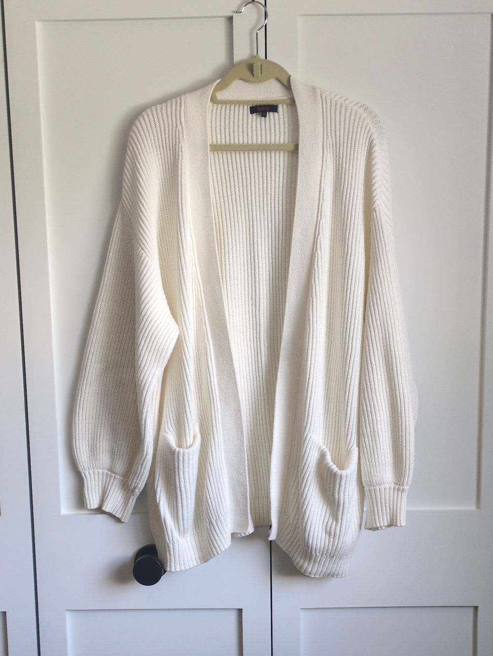 Quince 100% Organic Cotton Oversized Cardigan Ivory XL Open Front Rib Knit